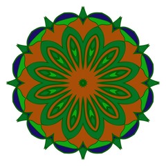 Mandala design element. Vector illustration. Green, dark blue, brown color.