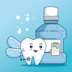 tooth healthcare treatment with diagnosis and mouthwash