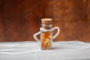 amber in a small jar as decoration