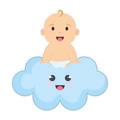 cute and little boy baby in cloud