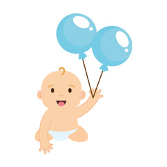 cute and little boy baby with balloons helium