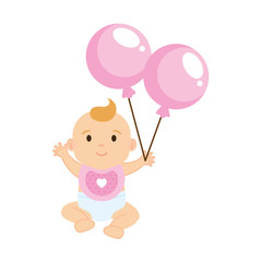 cute and little girl baby with balloons helium