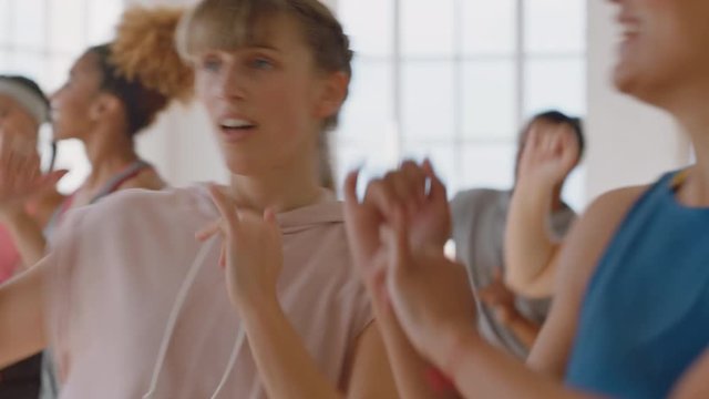 dance class group of multiracial people dancing practicing choreography moves training in fitness studio enjoying healthy active lifestyle