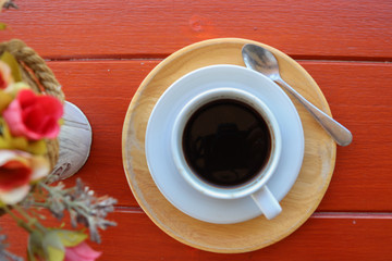 coffee in white cup.