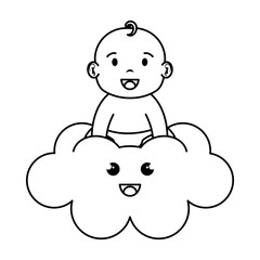 cute and little boy baby in cloud