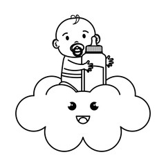 cute and little boy baby with milk bottle