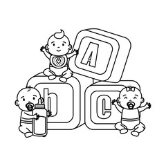 little babies with alphabet blocks toys icons
