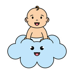 cute and little boy baby in cloud