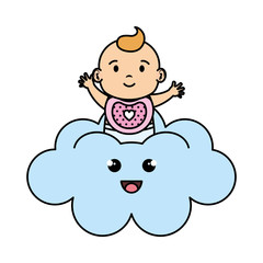 cute and little girl baby in cloud