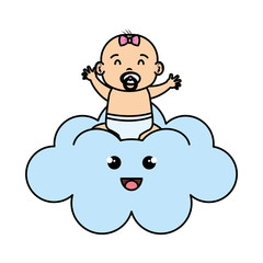 cute and little girl baby in cloud