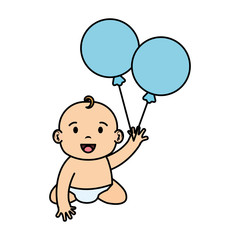 cute and little boy baby with balloons helium