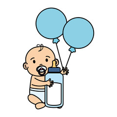 cute and little boy baby with milk bottle