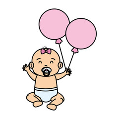 cute and little girl baby with balloons helium