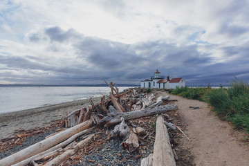 Path leading to the Victorian-era lighthouse in Discovery Park, Seattle, USA