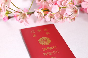 桜の花と日本のパスポート(旅券)	