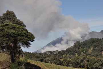 Eruption of Turrialba volcano in Costa Rica seen from the slope of Irazu volcano.