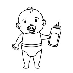 cute and little boy baby with milk bottle