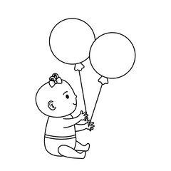 cute and little girl baby with balloons helium