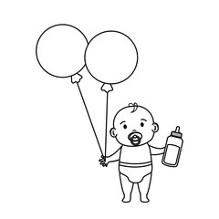 cute and little boy baby with balloons helium