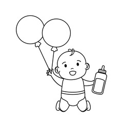 cute and little boy baby with balloons helium