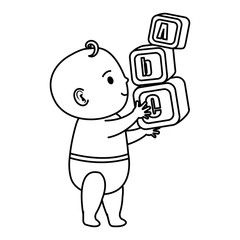 little baby with alphabet blocks toys icons