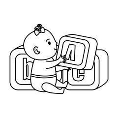 little baby with alphabet blocks toys icons