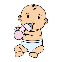 cute and little boy baby with milk bottle