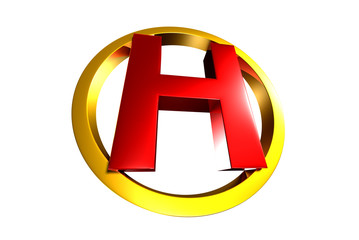 Obraz premium H red circle around,H 3d white background.