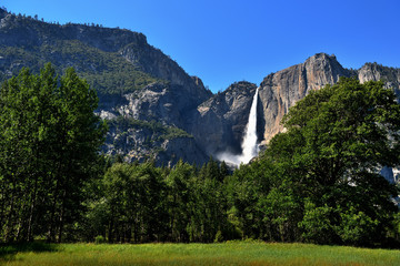 Beautiful landscape with waterfall in Yosemite National Park, California, USA
