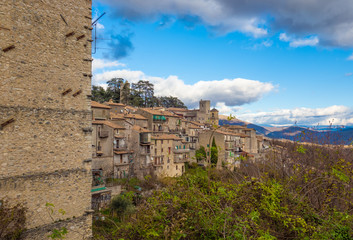 Fototapeta na wymiar Orvinio (Italy) - A small and charming medieval village of only 387 inhabitants, inserted in the club of the most beautiful villages in Italy; province of Rieti. Here the historical center in stone.