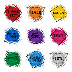 Set Grunge splash banner. Vector splatter labels with space for text. Grunge label.