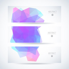 Vector design template set of banner, header for website with modern purple triangle abstract background