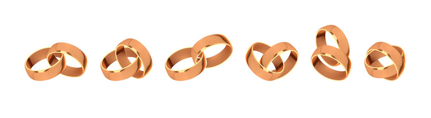 Set Golden wedding rings, realistic design isolated on white background.