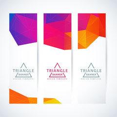 Vector vertical design template set of banner, header for website with colorful triangle geometric background