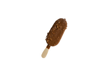 Obraz premium Chocolate popsicle Ice cream isolated on white background with selective focus and crop fragment