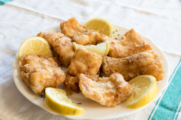 Breaded and fried Salted cod with lemon