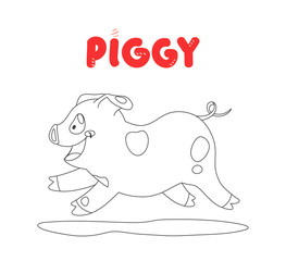 Coloring cute character piggy. Funny pig isolated on white background