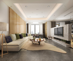 3d rendering luxury and modern living room with good design leather sofa