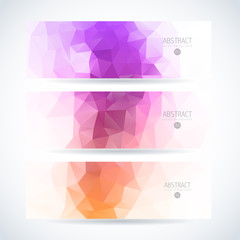 Vector design template set of banner, header for website with modern purple triangle abstract background