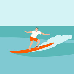 man to surf, vector illustration ,flat style, profile