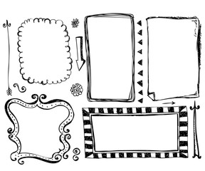 Hand drawn vector border line frames elements set 