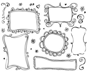 Hand drawn vector border line frame elements set 