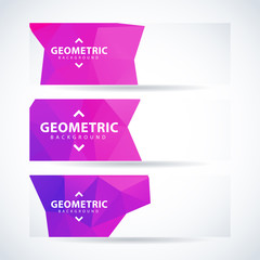 Vector design template set of banner, header for website with modern purple triangle abstract background