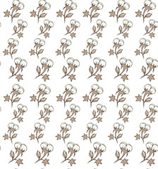 Seamless cotton pattern on white background. Ideal for wrapping paper, greeting cards, textile, wallpapers and decorations.