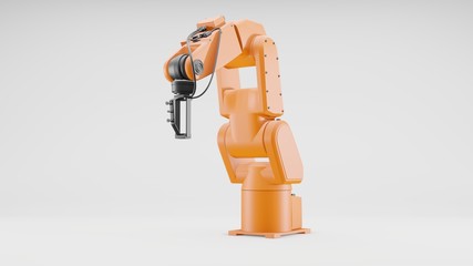 Robotic arm on gray background. Industrial robot manipulator