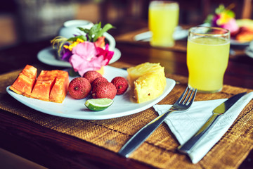 breakfast with exotic fruits