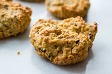 Homemade Salty Yogurt Cookies with Rolled Oats / Salted Pastries on Marble Surface.