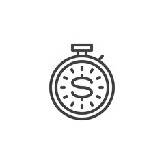 Time is money line icon. linear style sign for mobile concept and web design. Stopwatch with dollar outline vector icon. Symbol, logo illustration. Pixel perfect vector graphics
