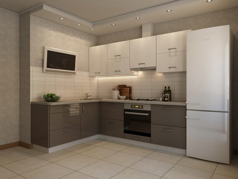 White kitchen contemporary style, 3d images