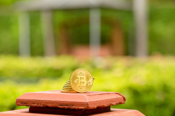 gold coin, silver coin, on a green, blue, black background. cryptocurrency.